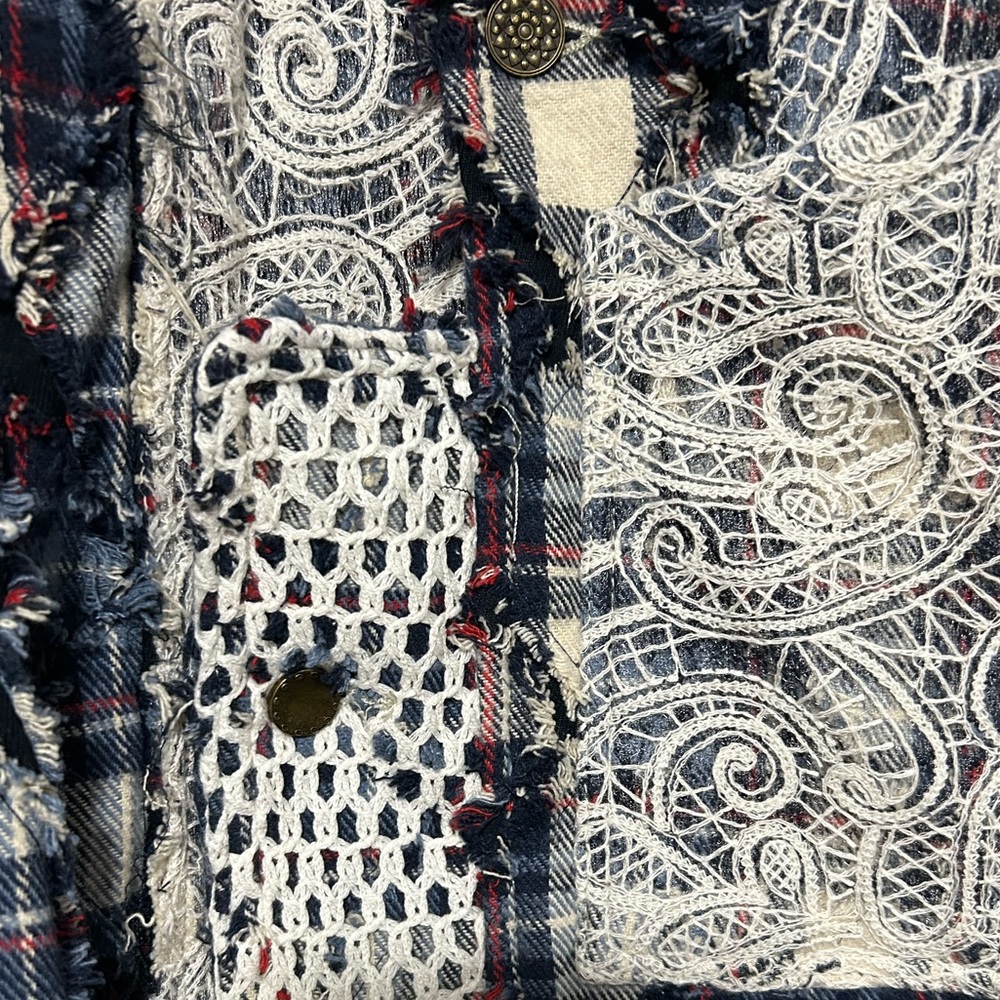 Pol Boho Plaid Patchwork Lace Shacket Jacket Over… - image 4